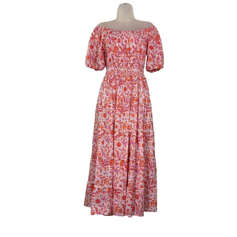 C J Laing Dress S / M Tiered Floral Peasant Boho Fairy Whimsy Milkmaid  Sundress